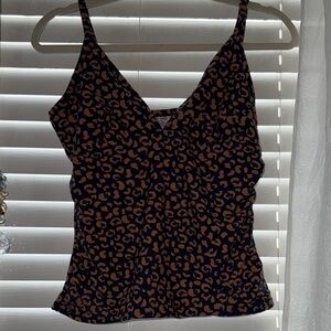 Kona Sol Navy and Brown Animal Print swim top